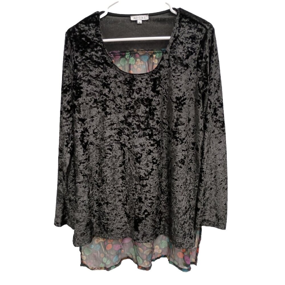 Adore Wearable Art Top Small Black Velvet Abstract Long Sleeve Whimsygoth‎ BOHO